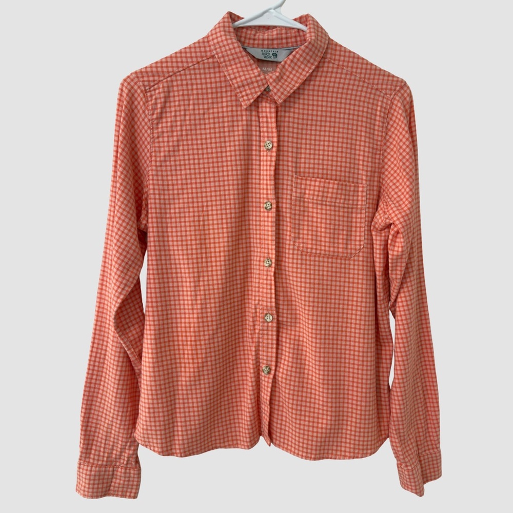 Mountain Hardwear Check Orange/ White Long Sleeve Split Back Shirt M